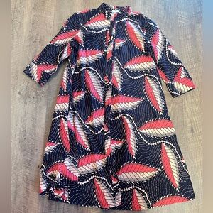 ZURI Kenya Sz M Medium Long blue/white/pink 3/4 Slv Shirt Dress